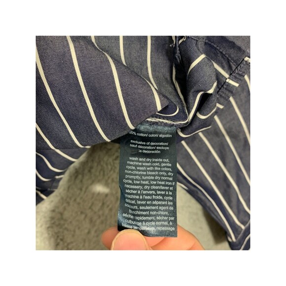 Tommy Hilfiger PM Blue & White Striped Deep V-Neck Half-Zip Long Sleeve Shirt - Picture 5 of 15